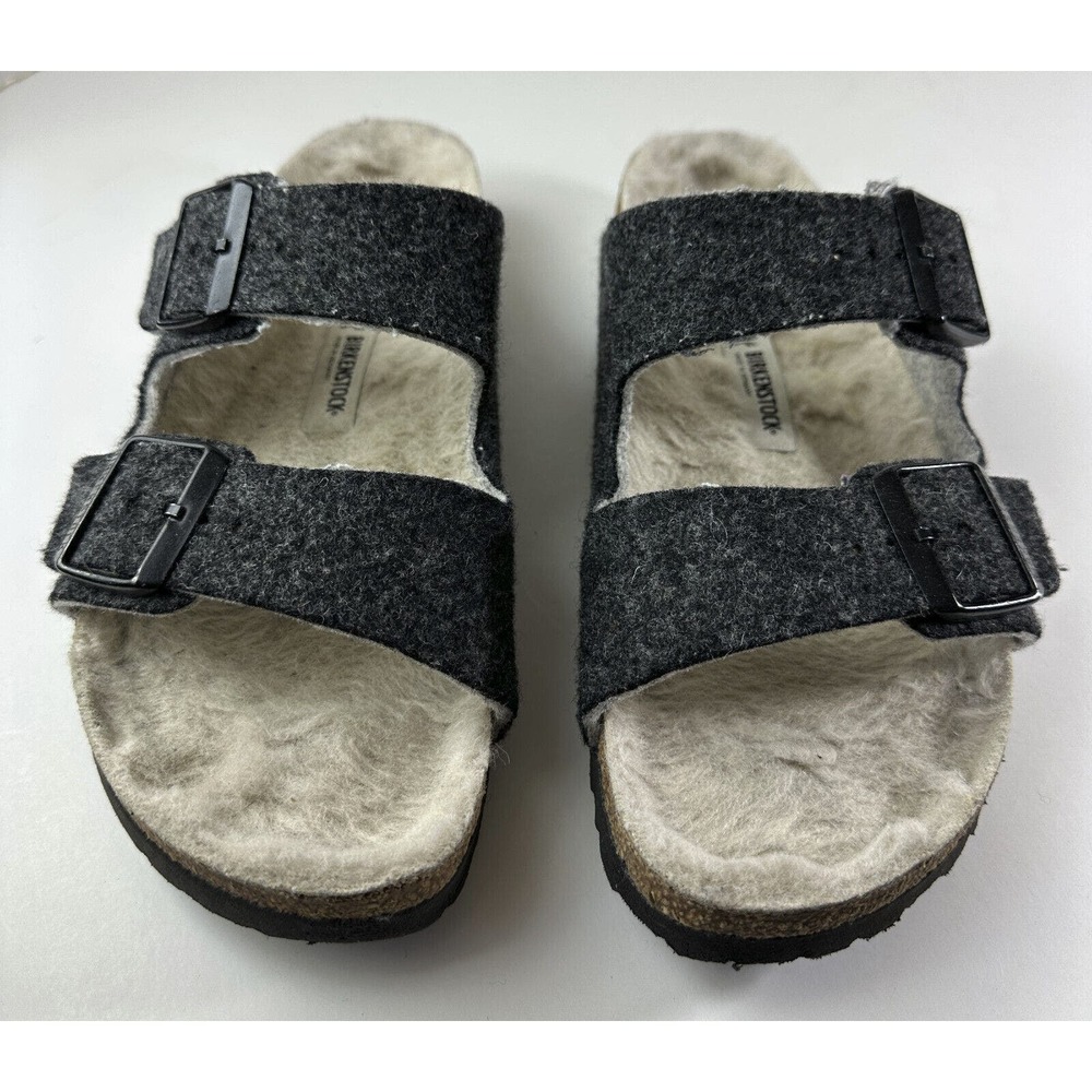 Birkenstock Arizona Shearling Sandal Charcoal Gray Cork Suede Women's 39 Size 8 - Picture 2 of 16
